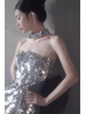 Niulatu Memaid Strapless Sequin Prom Dress Long Silver Evening Dress HZ1110