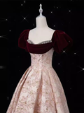 Niulatu Ball Gown Strapless Velvet Burgundy Prom Dress Long Pink Evening Dress HZ1110