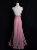 Niulatu Mermaid V neckline Sleeveless Pink Long Prom Dresses HZ1110