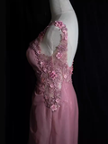 Niulatu Mermaid V neckline Sleeveless Pink Long Prom Dresses HZ1110