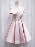 Niulatu Off Shoulder Pink Satin Short Homecoming Dress HZ1110