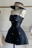 Niulatu Spaghetti Straps Sleeveless Beaded Satin A-Line Mini Homecoming Dress HZ1110