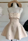 Niulatu Spaghetti Straps Sleeveless Beaded Satin A-Line Mini Homecoming Dress HZ1110
