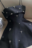 Niulatu Spaghetti Straps Sleeveless Beaded Satin A-Line Mini Homecoming Dress HZ1110