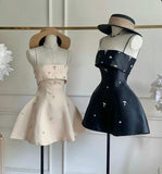 Niulatu Spaghetti Straps Sleeveless Beaded Satin A-Line Mini Homecoming Dress HZ1110