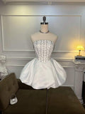 Niulatu Ball Gown Strapless Short Birthday Outfits White Homecoming Dress HZ1110