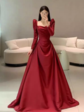 Niulatu Mermaid Long Sleeves Red Long Prom Dresses HZ1110