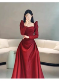 Niulatu Mermaid Long Sleeves Red Long Prom Dresses HZ1110