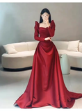 Niulatu Mermaid Long Sleeves Red Long Prom Dresses HZ1110