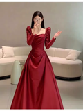 Niulatu Mermaid Long Sleeves Red Long Prom Dresses HZ1110