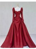 Niulatu Mermaid Long Sleeves Red Long Prom Dresses HZ1110