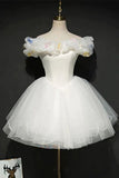 Niulatu Ball Gown Off The Shoulder Short Birthday Outfits White Homecoming Dress HZ1110