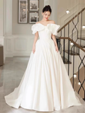 Niulatu Ball Gown Off The Shoulder White Long Wedding Dresses HZ1110