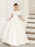 Niulatu Ball Gown Off The Shoulder White Long Wedding Dresses HZ1110