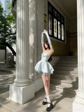 Niulatu A line Strapless Satin Short Birthday Outfits Homecoming Dress HZ1110