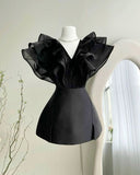 Niulatu A line V Neckline Tulle Short Birthday Outfits Black Homecoming Dress HZ1110