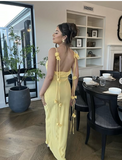 Niulatu Mermaid Spaghetti Straps Floor Length Floral Yellow Evening Dress Prom Dresses SD2046
