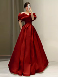 Niulatu A Line Off The Shoulder Red Long Prom Dresses HZ1110