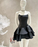 Niulatu A line Strapless Short Birthday Outfits Black Homecoming Dress HZ1110