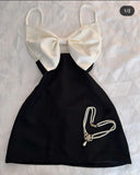 Niulatu A line Straps Black Birthday Outfits White Bow Homecoming Dress HZ1110