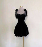 Niulatu A line Straps Black Birthday Outfits Velvet Homecoming Dress HZ1110