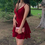 Niulatu A line Straps Red Birthday Outfits Satin Homecoming Dress HZ1110