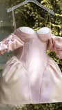 Niulatu A line Off The Shoulder Short Sleeves Pink Birthday Outfits Homecoming Dress HZ1110