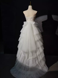 Niulatu High Low Straps Sleeveless White Tulle Long Prom Dress HZ1110