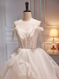 Niulatu Ball Gown Off The Shoulder Short Sleeves White Tulle Long Prom Dress HZ1110