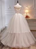 Niulatu Ball Gown Off The Shoulder Short Sleeves White Tulle Long Prom Dress HZ1110