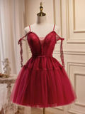 Niulatu A line Straps Burgundy Birthday Outfits Tulle Homecoming Dress HZ1110