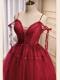 Niulatu A line Straps Burgundy Birthday Outfits Tulle Homecoming Dress HZ1110
