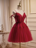 Niulatu A line Straps Burgundy Birthday Outfits Tulle Homecoming Dress HZ1110