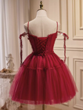 Niulatu A line Straps Burgundy Birthday Outfits Tulle Homecoming Dress HZ1110