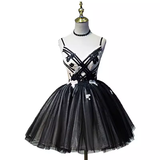 Niulatu A line Straps Black Birthday Outfits Tulle Homecoming Dress HZ1110