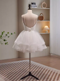 Niulatu Ball Gown Straps White Tulle Birthday Outfits Homecoming Dress HZ1110