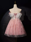 Niulatu Ball Gown Off The Shoulder Pink Tulle Birthday Outfits Homecoming Dress HZ1110