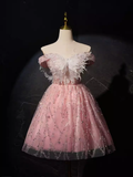 Niulatu Ball Gown Off The Shoulder Pink Tulle Birthday Outfits Homecoming Dress HZ1110