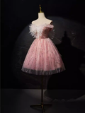 Niulatu Ball Gown Off The Shoulder Pink Tulle Birthday Outfits Homecoming Dress HZ1110