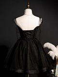 Niulatu Ball Gown Spaghetti Straps Black Tulle Birthday Outfits Homecoming Dress HZ1110