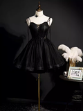 Niulatu Ball Gown Spaghetti Straps Black Tulle Birthday Outfits Homecoming Dress HZ1110