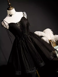 Niulatu Ball Gown Spaghetti Straps Black Tulle Birthday Outfits Homecoming Dress HZ1110