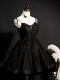 Niulatu Ball Gown Spaghetti Straps Black Tulle Birthday Outfits Homecoming Dress HZ1110