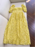 Niulatu A Line Square Neckline Lace Yellow Long Prom Dresses HZ1110