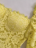 Niulatu A Line Square Neckline Lace Yellow Long Prom Dresses HZ1110