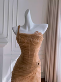 Niulatu Sheath One Shoulder Tulle Lace Champagne Birthday Outfit Homecoming Dresses HZ1110