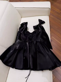 Niulatu A line Straps Black Satin Birthday Outfit Homecoming Dresses HZ1110