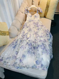 Niulatu A Line StrapsNeckline Flower Lace Lilac Long Prom Dresses HZ1110