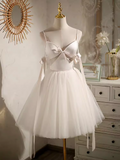 Niulatu A line Spaghetti Straps Tulle White Short Homecoming Dresses HZ1110