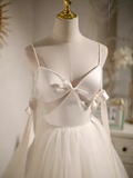 Niulatu A line Spaghetti Straps Tulle White Short Homecoming Dresses HZ1110